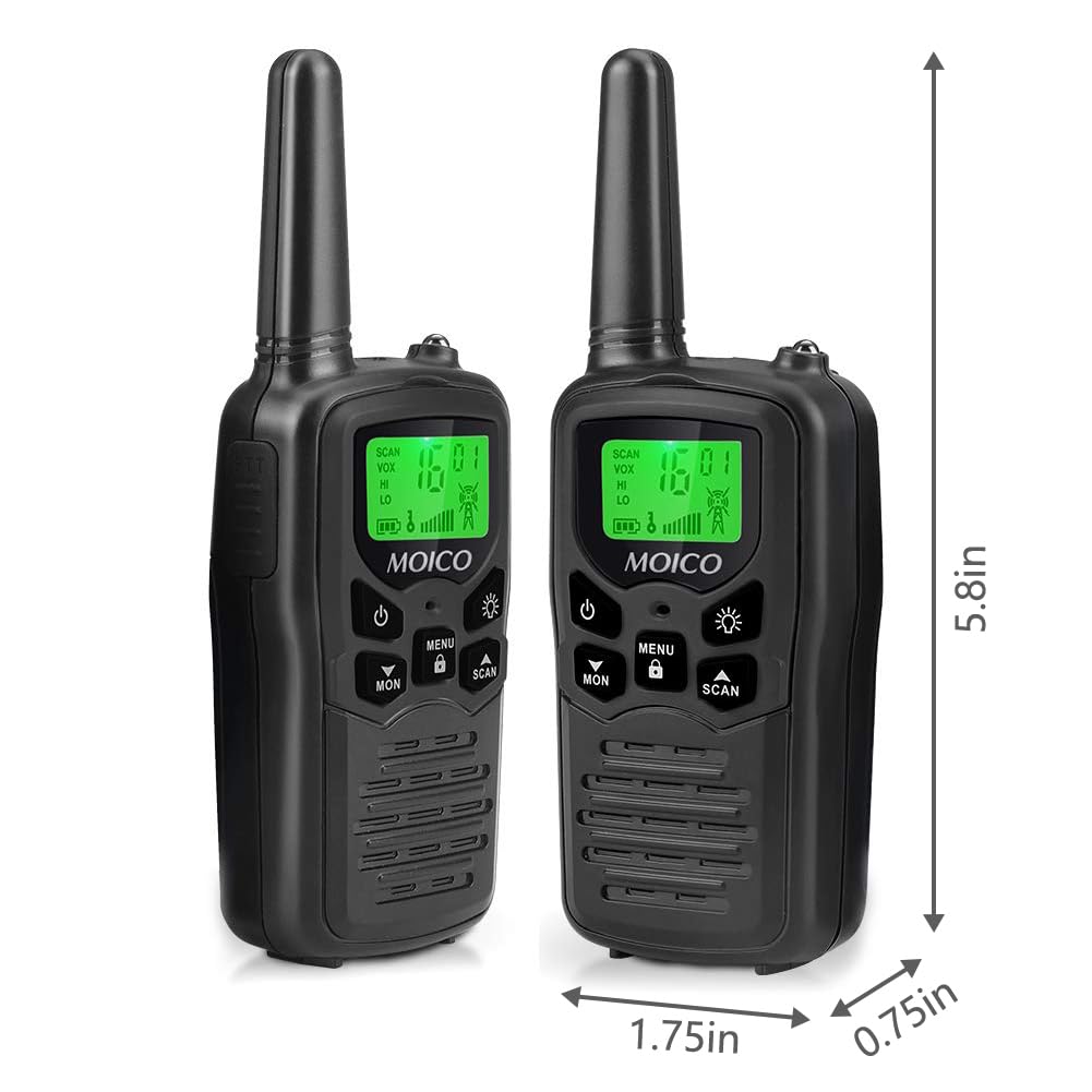 Walkie Talkies, MOICO Long Range Walkie Talkies for Adults with 22 FRS Channels, Family Walkie Talkie with LED Flashlight VOX LCD Display for Hiking Camping Trip (Orange 2 Pack)