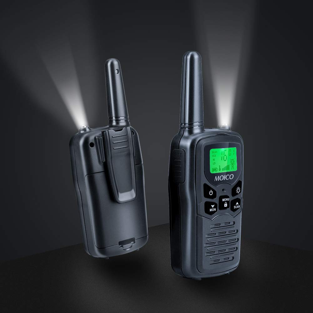 Walkie Talkies, MOICO Long Range Walkie Talkies for Adults with 22 FRS Channels, Family Walkie Talkie with LED Flashlight VOX LCD Display for Hiking Camping Trip (Orange 2 Pack)