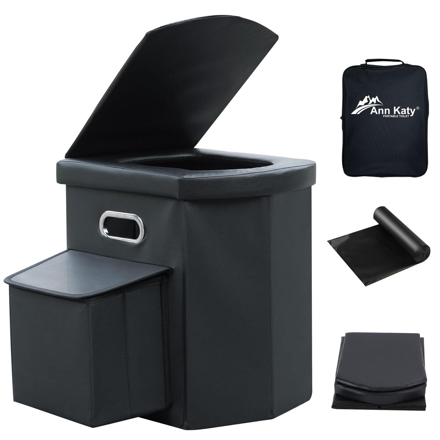 Ann Katy Upgrade XL Portable Toilet for Adults, Extra Large Portable Travel Floding Camping Toilet, Camping Tall Toilets with Lid for Kids Compact Potty for Car,Hiking,Beach,Toilet Storage Stool