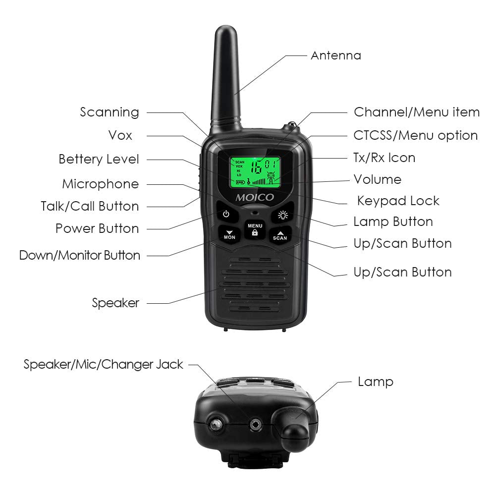 Walkie Talkies, MOICO Long Range Walkie Talkies for Adults with 22 FRS Channels, Family Walkie Talkie with LED Flashlight VOX LCD Display for Hiking Camping Trip (Orange 2 Pack)