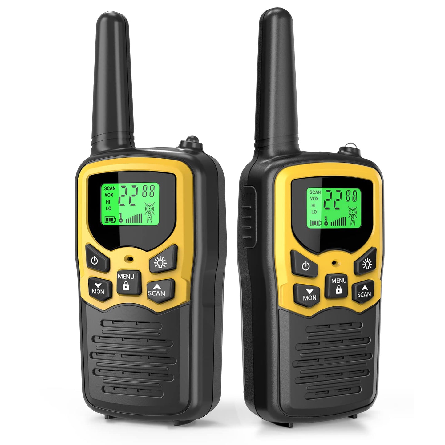 Walkie Talkies, MOICO Long Range Walkie Talkies for Adults with 22 FRS Channels, Family Walkie Talkie with LED Flashlight VOX LCD Display for Hiking Camping Trip (Orange 2 Pack)