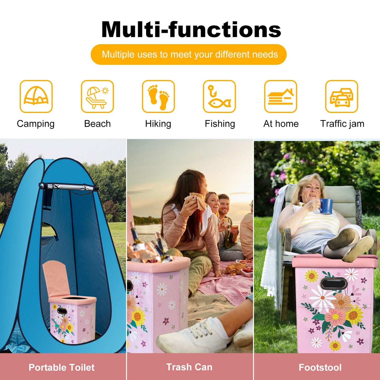 Ann Katy Upgrade XL Portable Toilet for Adults, Extra Large Portable Travel Floding Camping Toilet, Camping Tall Toilets with Lid for Kids Compact Potty for Car,Hiking,Beach,Toilet Storage Stool