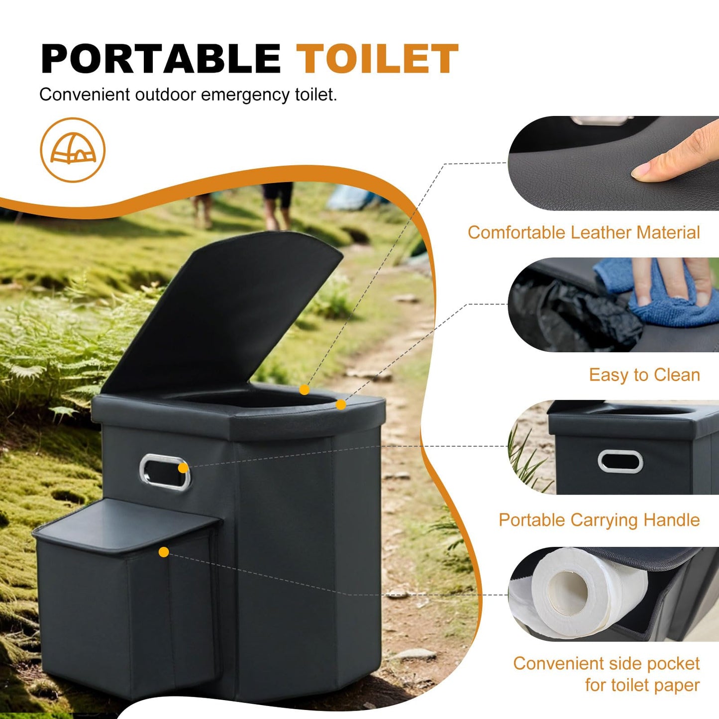 Ann Katy Upgrade XL Portable Toilet for Adults, Extra Large Portable Travel Floding Camping Toilet, Camping Tall Toilets with Lid for Kids Compact Potty for Car,Hiking,Beach,Toilet Storage Stool