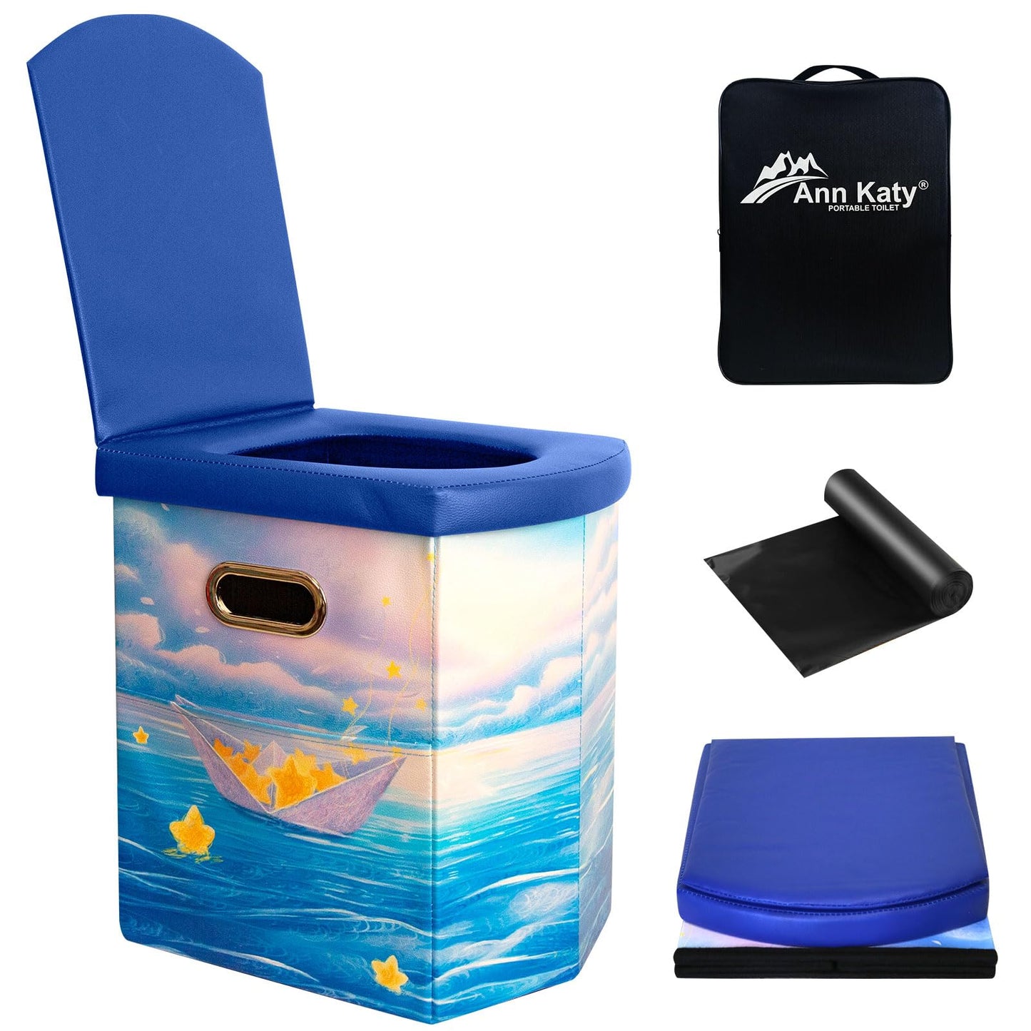 Ann Katy Upgrade XL Portable Toilet for Adults, Extra Large Portable Travel Floding Camping Toilet, Camping Tall Toilets with Lid for Kids Compact Potty for Car,Hiking,Beach,Toilet Storage Stool