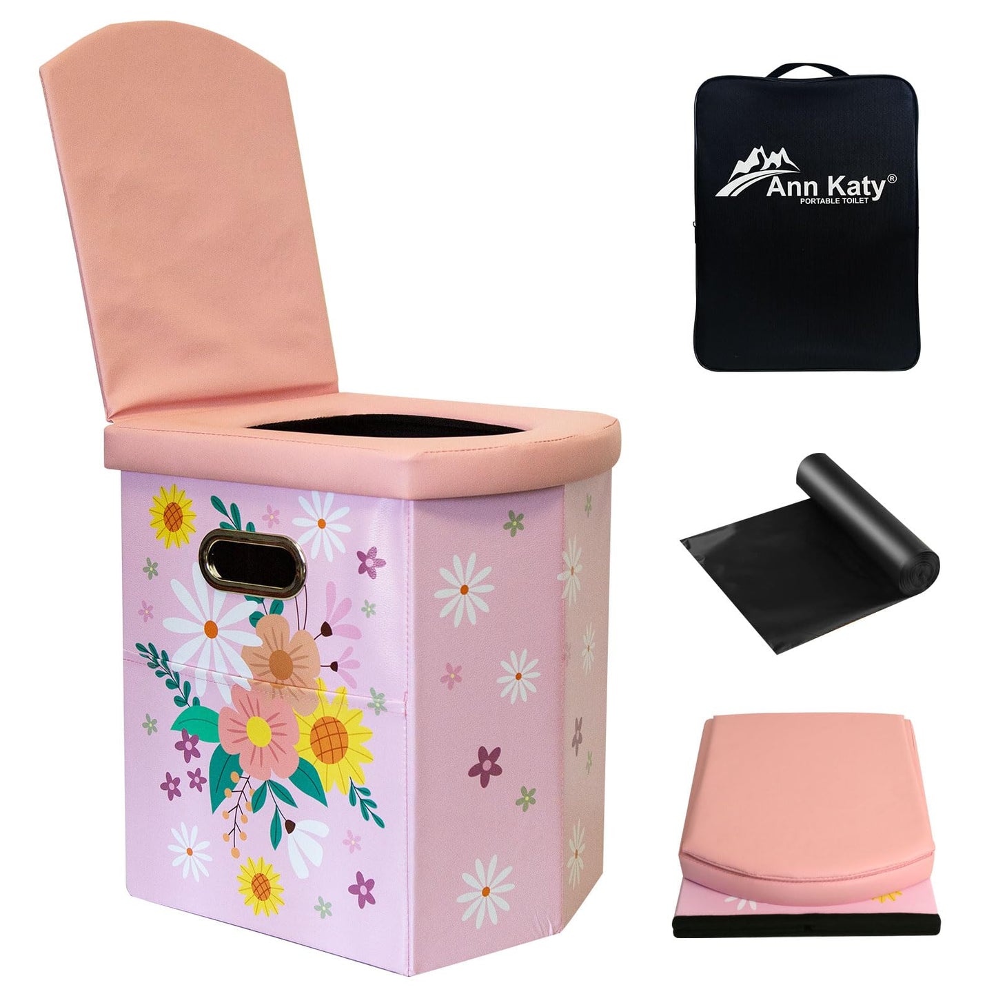 Ann Katy Upgrade XL Portable Toilet for Adults, Extra Large Portable Travel Floding Camping Toilet, Camping Tall Toilets with Lid for Kids Compact Potty for Car,Hiking,Beach,Toilet Storage Stool