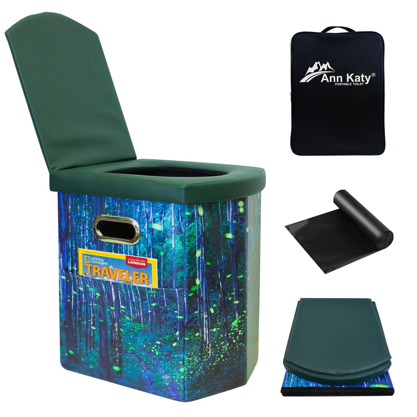 Ann Katy Upgrade XL Portable Toilet for Adults, Extra Large Portable Travel Floding Camping Toilet, Camping Tall Toilets with Lid for Kids Compact Potty for Car,Hiking,Beach,Toilet Storage Stool