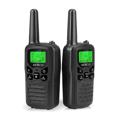 Walkie Talkies, MOICO Long Range Walkie Talkies for Adults with 22 FRS Channels, Family Walkie Talkie with LED Flashlight VOX LCD Display for Hiking Camping Trip (Orange 2 Pack)