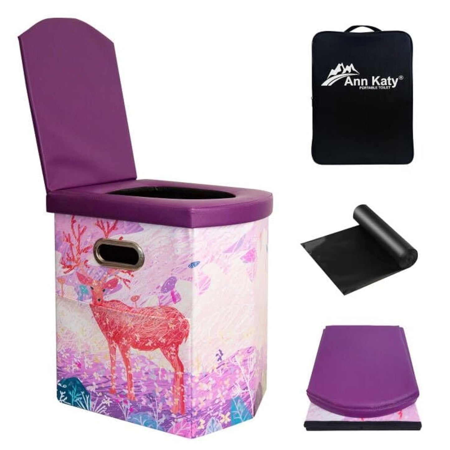 Ann Katy Upgrade XL Portable Toilet for Adults, Extra Large Portable Travel Floding Camping Toilet, Camping Tall Toilets with Lid for Kids Compact Potty for Car,Hiking,Beach,Toilet Storage Stool