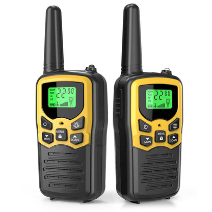 Walkie Talkies, MOICO Long Range Walkie Talkies for Adults with 22 FRS Channels, Family Walkie Talkie with LED Flashlight VOX LCD Display for Hiking Camping Trip (Orange 2 Pack)