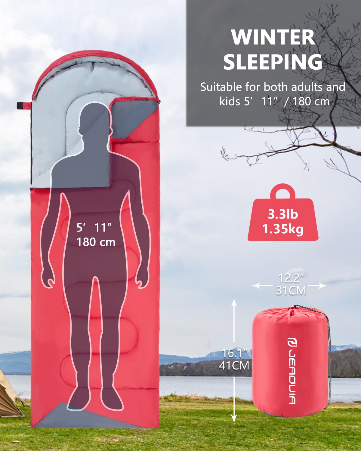 Sleeping Bags for Adults Backpacking Lightweight Waterproof- Cold Weather Sleeping Bag for Girls Boys Mens for Warm Camping Hiking Outdoor Travel Hunting with Compression Bags（Navy Blue）