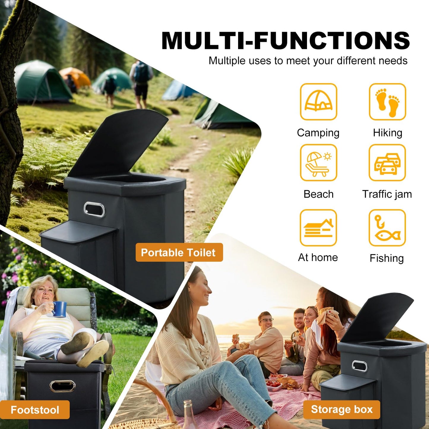 Ann Katy Upgrade XL Portable Toilet for Adults, Extra Large Portable Travel Floding Camping Toilet, Camping Tall Toilets with Lid for Kids Compact Potty for Car,Hiking,Beach,Toilet Storage Stool