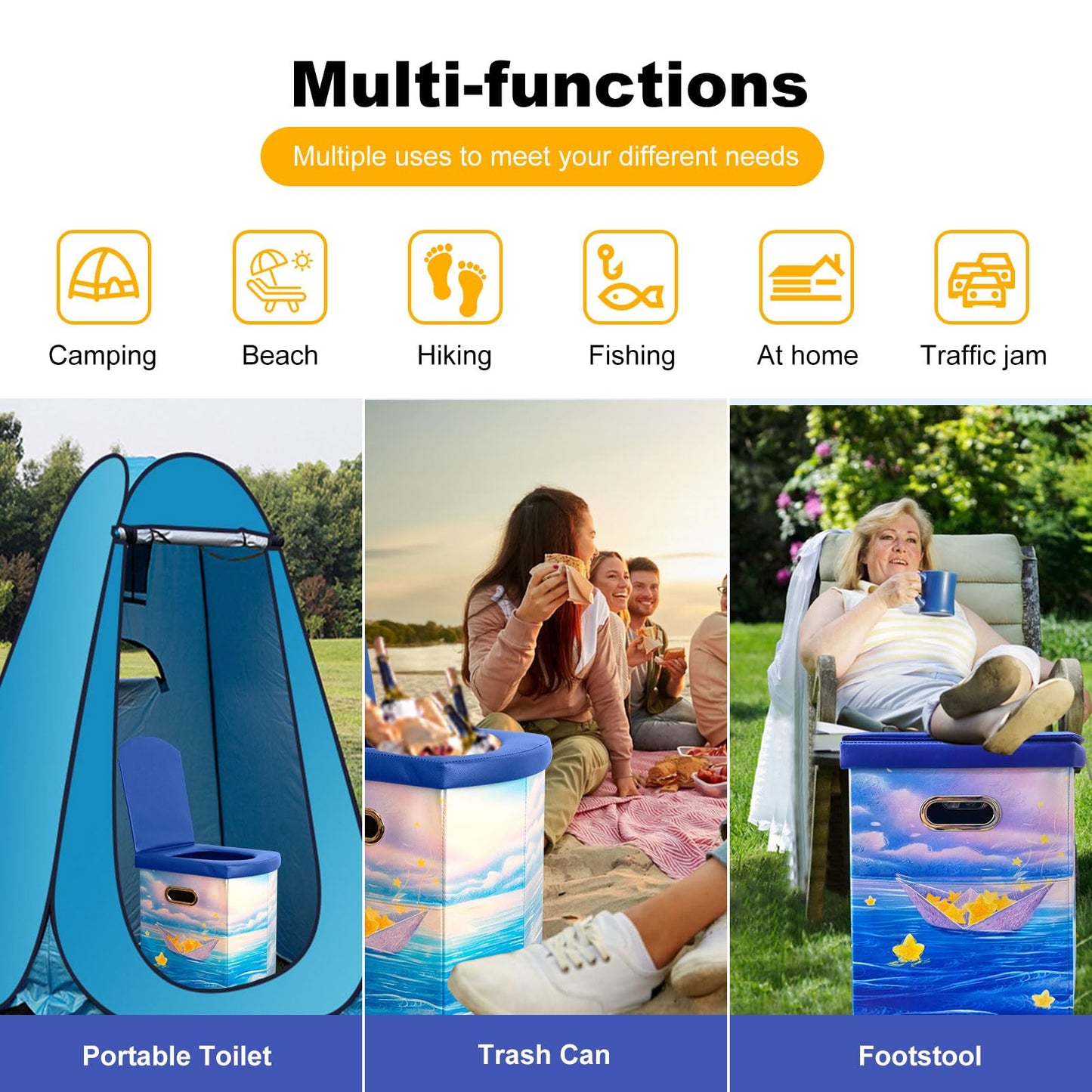 Ann Katy Upgrade XL Portable Toilet for Adults, Extra Large Portable Travel Floding Camping Toilet, Camping Tall Toilets with Lid for Kids Compact Potty for Car,Hiking,Beach,Toilet Storage Stool