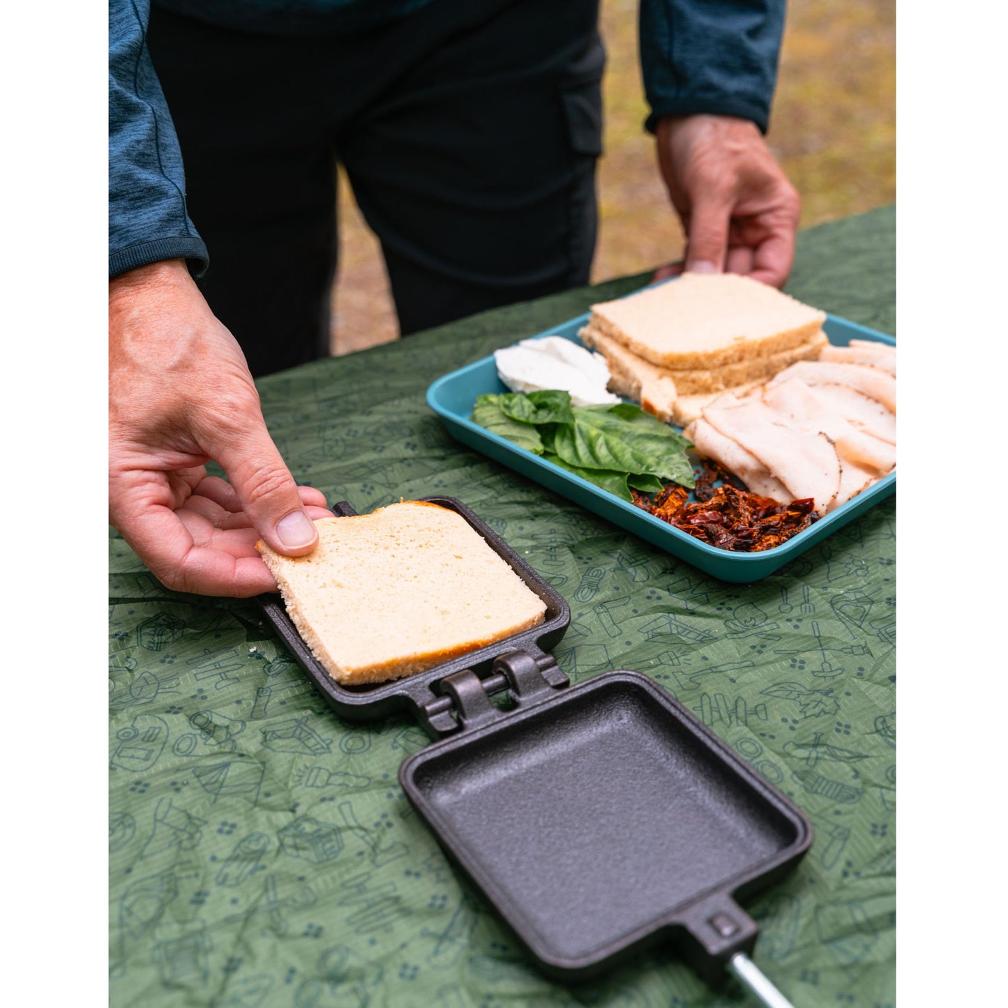 Coghlan's Cast Iron Camp Cooker - Pre-Seasoned Pie Iron Sandwich Maker with Heat-Resistant, Removable Handles, Easy-to-Clean for Toasted Pies, Grilled Sandwiches, and Meats, For Campfire Cooking