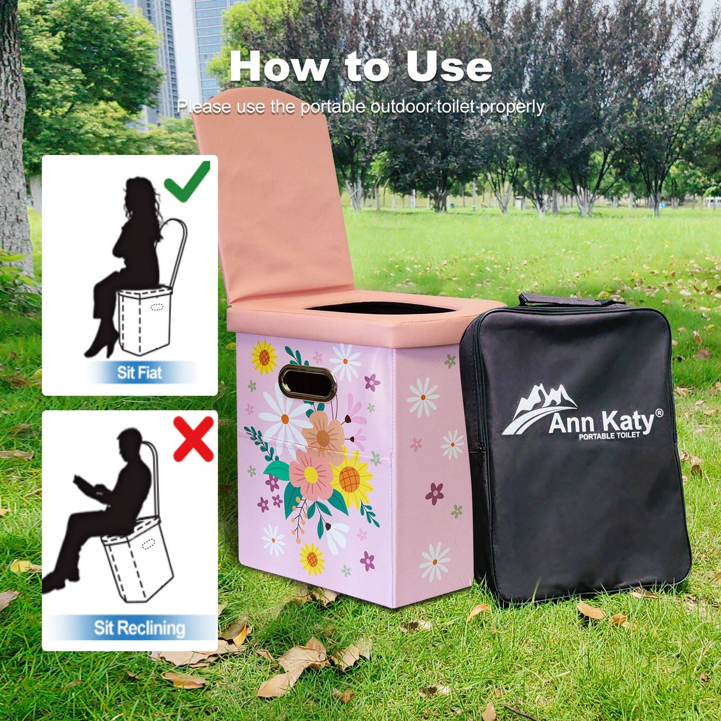 Ann Katy Upgrade XL Portable Toilet for Adults, Extra Large Portable Travel Floding Camping Toilet, Camping Tall Toilets with Lid for Kids Compact Potty for Car,Hiking,Beach,Toilet Storage Stool