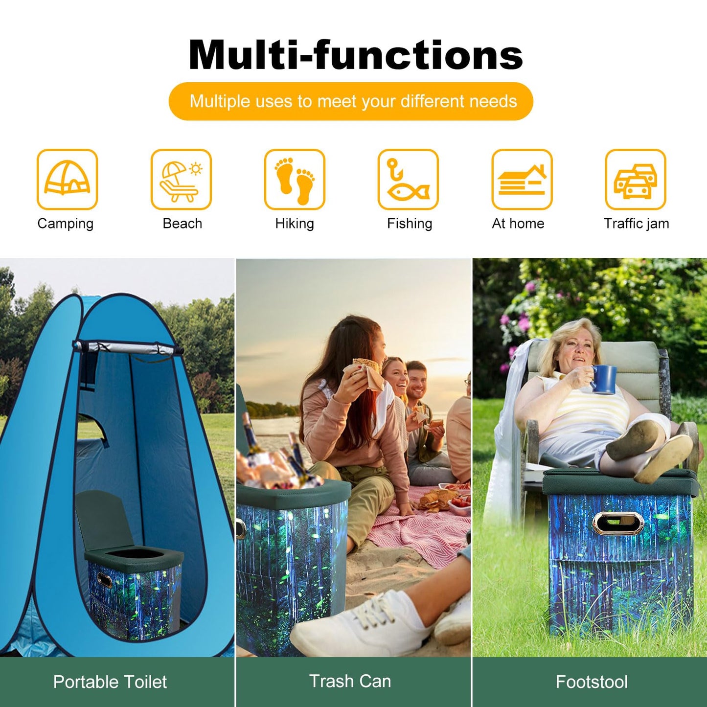 Ann Katy Upgrade XL Portable Toilet for Adults, Extra Large Portable Travel Floding Camping Toilet, Camping Tall Toilets with Lid for Kids Compact Potty for Car,Hiking,Beach,Toilet Storage Stool