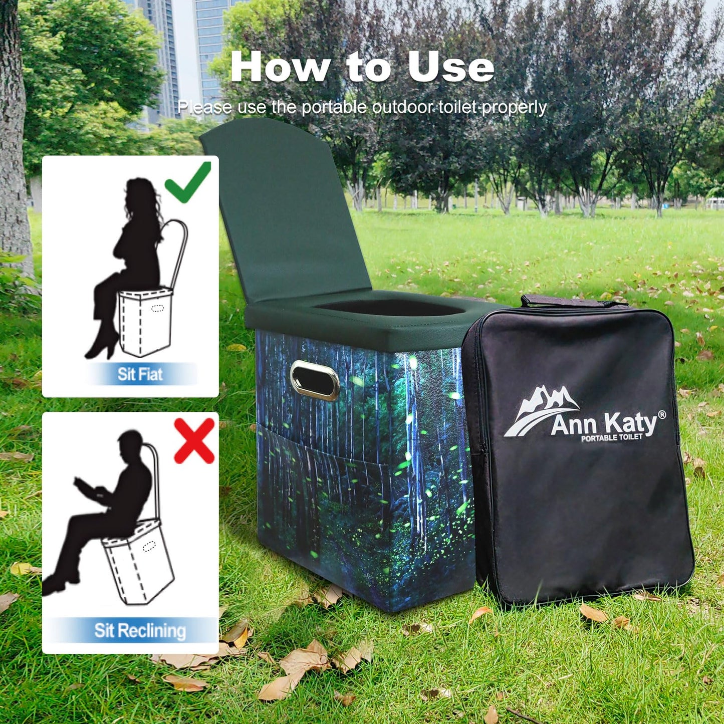 Ann Katy Upgrade XL Portable Toilet for Adults, Extra Large Portable Travel Floding Camping Toilet, Camping Tall Toilets with Lid for Kids Compact Potty for Car,Hiking,Beach,Toilet Storage Stool