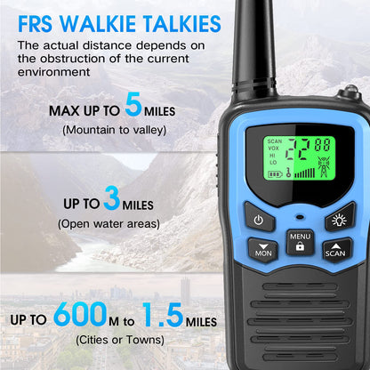Walkie Talkies, MOICO Long Range Walkie Talkies for Adults with 22 FRS Channels, Family Walkie Talkie with LED Flashlight VOX LCD Display for Hiking Camping Trip (Orange 2 Pack)